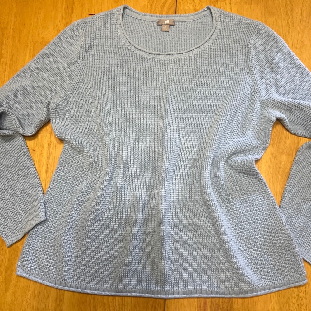 J. Jill Womens Light Blue Waffle Knit Long Sleeve Crew Neck Sweater Large - Picture 6 of 6